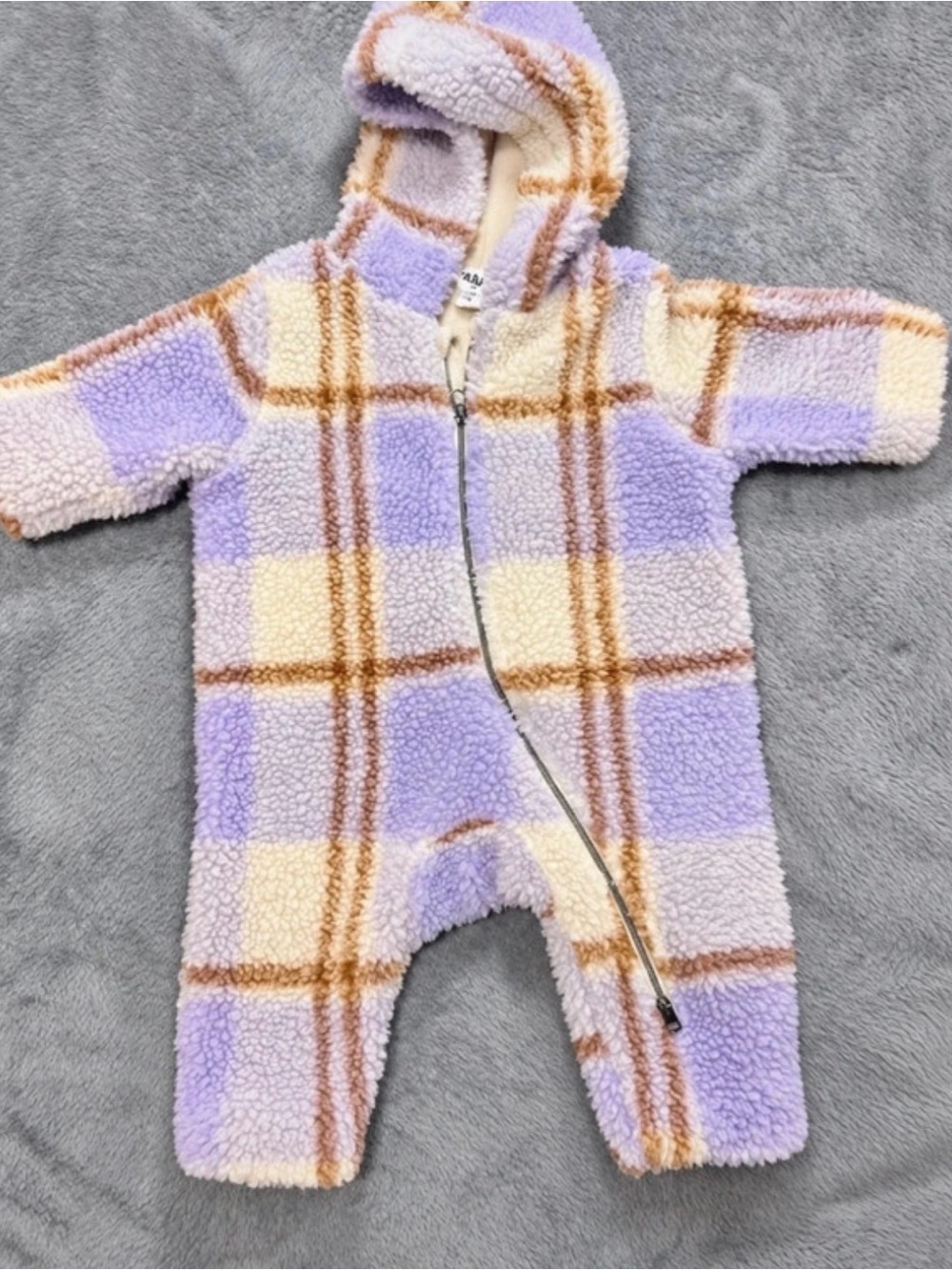 Cotton On Baby Sherpa Fleece Plaid Hooded Winter Snowsuit 3-6M